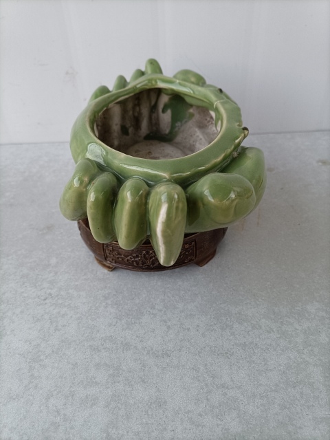 古玩陶瓷出口創匯期綠釉螃蟹水仙盆拍賣，當前價格350元