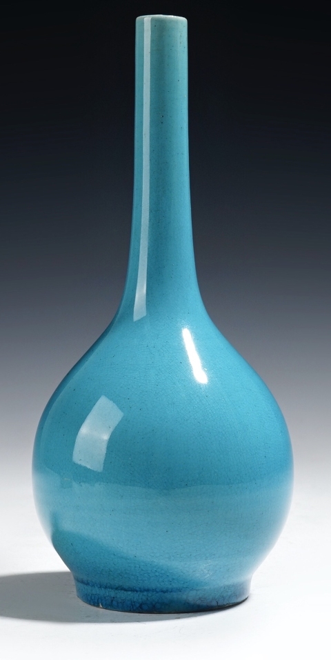 古玩陶瓷清晚孔雀藍釉膽瓶拍賣，當前價格10000元