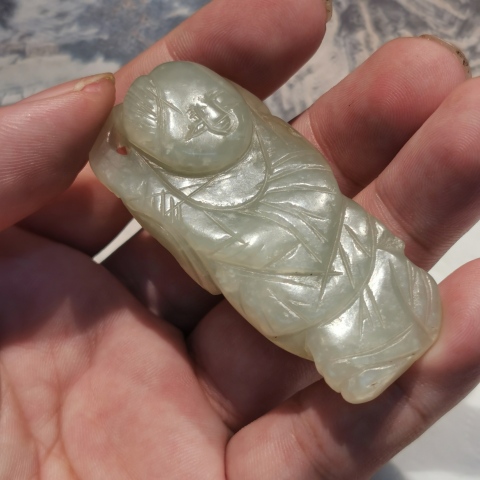 古玩玉器明代~和田玉執荷童子拍賣,當前價格4500元