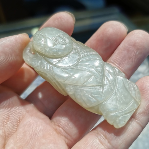 古玩玉器明代~和田玉執荷童子拍賣,當前價格4500元