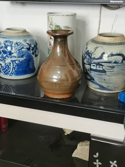古玩陶瓷柴燒窯變磁州窯醬釉玉壺春瓶拍賣,當前價格1888元