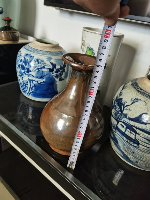 古玩陶瓷柴燒窯變磁州窯醬釉玉壺春瓶拍賣,當前價格1888元