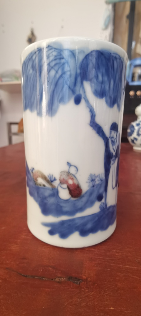 古玩陶瓷清晚期青花釉里紅筆筒拍賣,當前價格6800元
