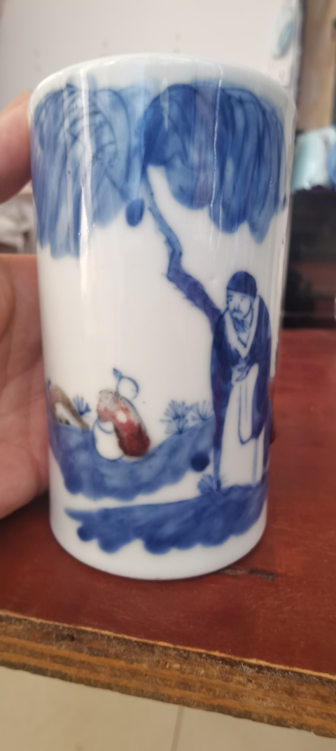 古玩陶瓷清晚期青花釉里紅筆筒拍賣,當前價格6800元