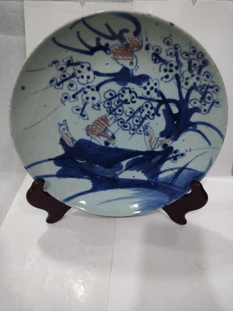 古玩陶瓷晚清青花釉里紅喜上眉梢盤拍賣,當前價格1688元