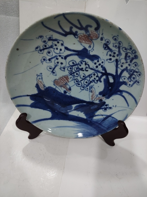 古玩陶瓷晚清青花釉里紅喜上眉梢盤拍賣,當前價格1688元
