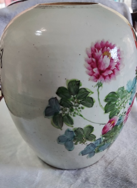 古玩陶瓷民國淺絳彩花鳥紋冬瓜罐拍賣，當前價格3988元