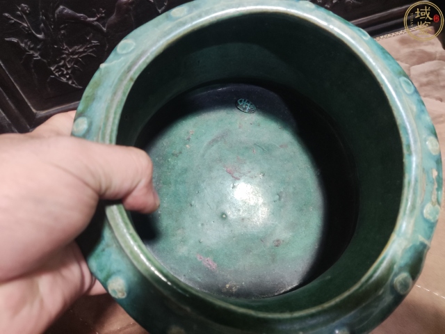 古玩陶瓷清末地方窯口孔雀藍釉缸拍賣,當前價格399元