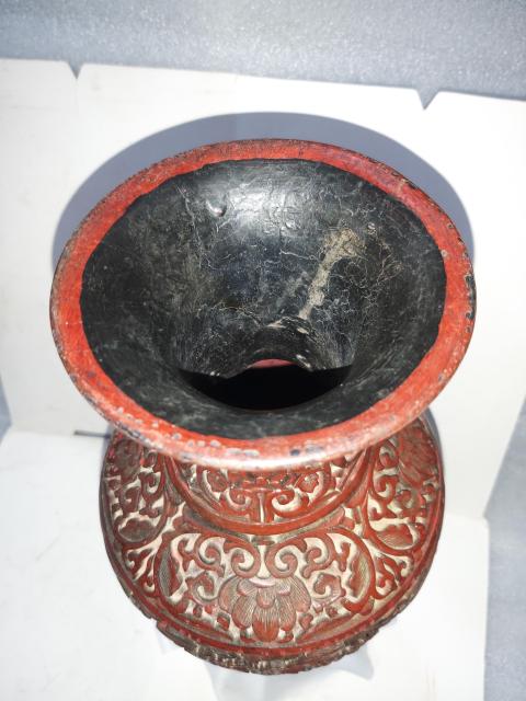 古玩雜項剔紅雕漆花瓶拍賣，當前價格1880元