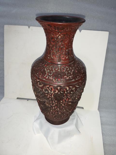 古玩雜項剔紅雕漆花瓶拍賣，當前價格1880元
