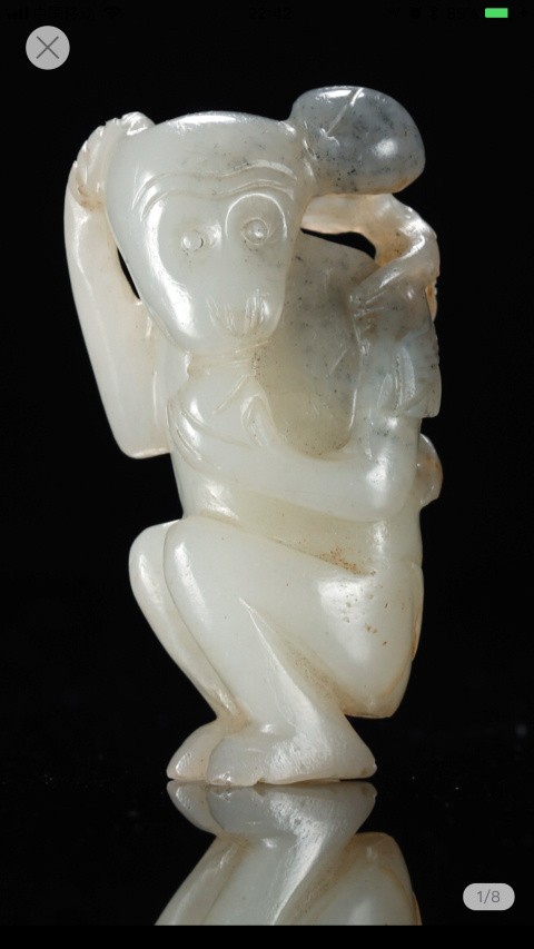 古玩玉器明代靈猴獻壽把件拍賣，當前價格12800元