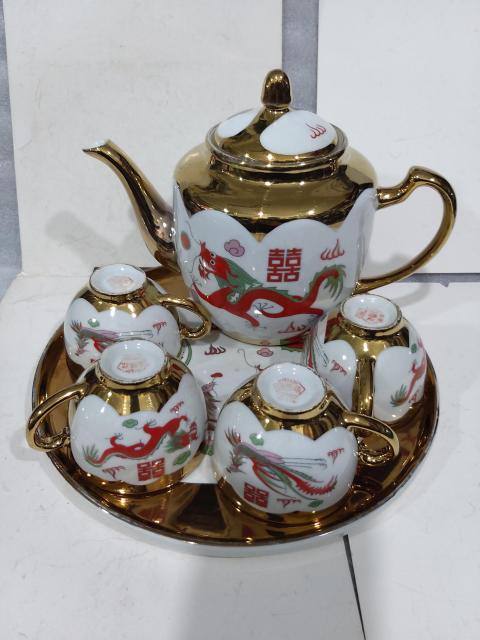 古玩陶瓷出口創匯期描金彩繪龍鳳紋茶器一組拍賣,當前價格588元