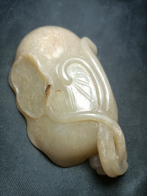 古玩玉器清·玉雕荷葉形洗真品鑒賞圖
