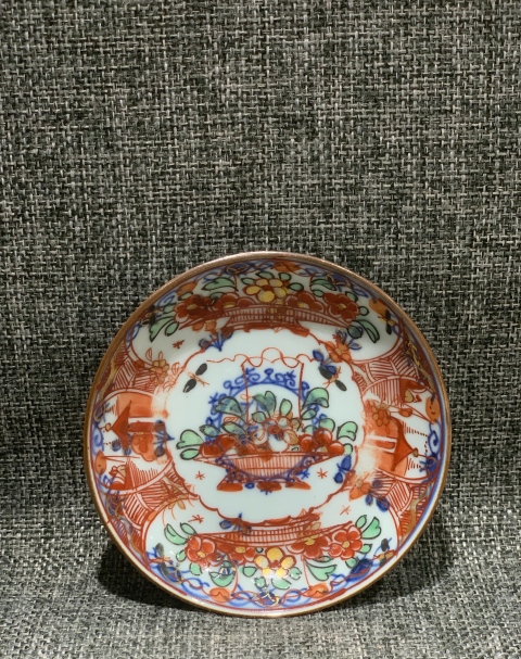 古玩陶瓷【望月樓】清代康熙青花礬紅描金提籃盤拍賣,當前價格1600元