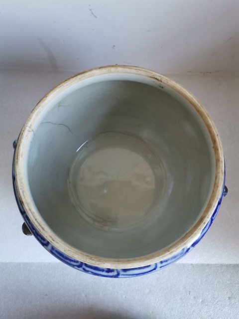 古玩陶瓷清代道光至咸豐纏枝花卉紋青花四系粥罐拍賣，當(dāng)前價(jià)格900元