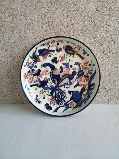 古玩陶瓷六十至八十年代花鳥紋青花加彩盤拍賣，當前價格398元