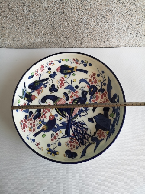 古玩陶瓷六十至八十年代花鳥紋青花加彩盤拍賣，當前價格398元