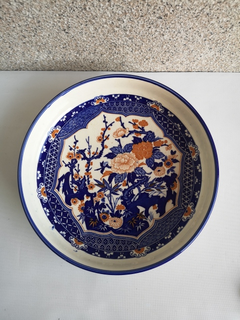 古玩陶瓷六十至八十年代花卉紋青花加彩盤拍賣,當前價格450元
