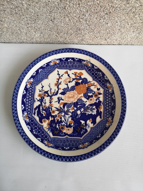 古玩陶瓷六十至八十年代青花加彩花卉紋盤拍賣，當(dāng)前價(jià)格450元