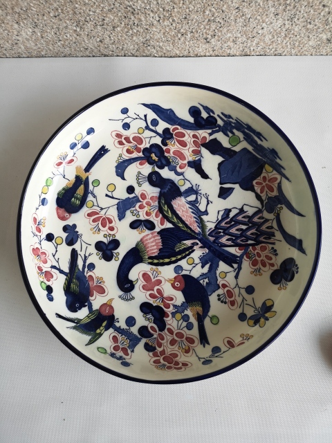 古玩陶瓷六十至八十年代花鳥紋青花加彩盤拍賣，當前價格398元