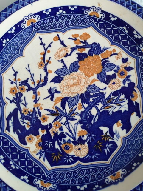古玩陶瓷六十至八十年代青花加彩花卉紋盤拍賣，當(dāng)前價(jià)格450元