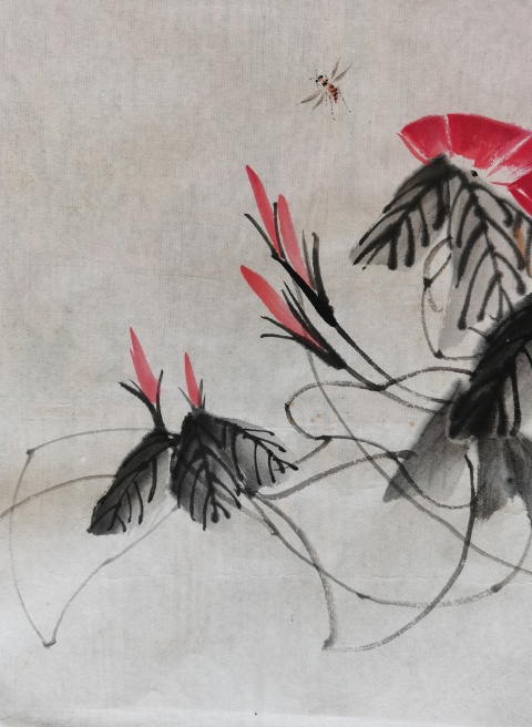 古玩字畫齊白石入室弟子一代花鳥大師婁師白花卉草蟲圖拍賣，當前價格20000元