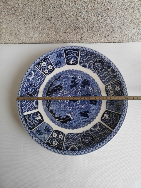 古玩陶瓷六十至八十年代歲寒三友松竹梅青花盤拍賣,當前價格350元