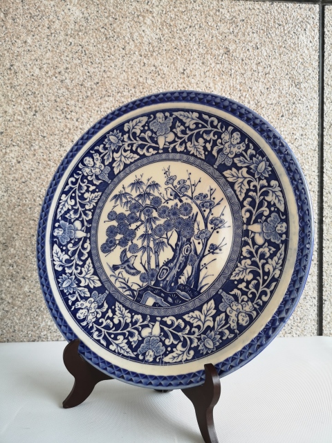 古玩陶瓷六十至八十年代歲寒三友松竹梅青花盤拍賣,當前價格299元
