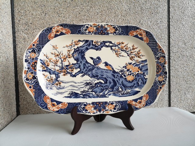 古玩陶瓷六十至八十年代花鳥紋青花加彩盤拍賣,當前價格580元