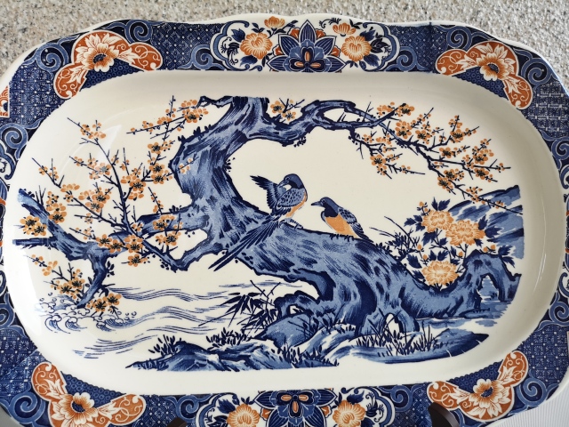 古玩陶瓷六十至八十年代花鳥紋青花加彩盤拍賣,當前價格580元