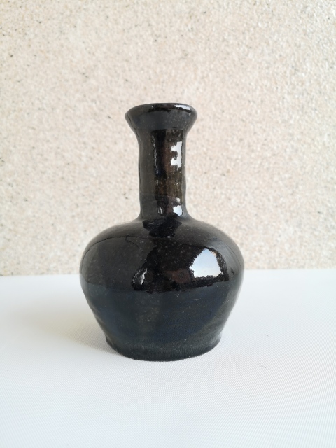 古玩陶瓷清末民國磁州窯黑釉天球瓶拍賣,當前價格450元