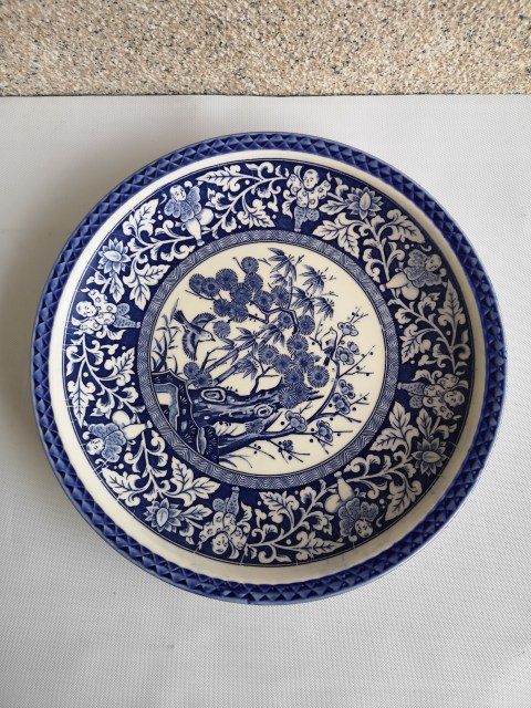 古玩陶瓷六十至八十年代歲寒三友松竹梅青花盤拍賣,當前價格299元