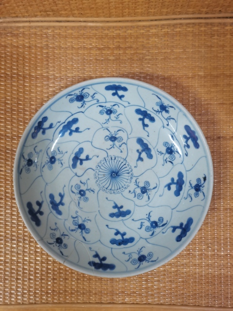 古玩陶瓷清代雍正如意靈芝紋青花盤拍賣，當前價格800元
