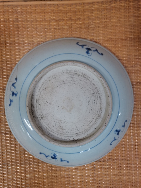 古玩陶瓷清代雍正如意靈芝紋青花盤拍賣，當前價格800元