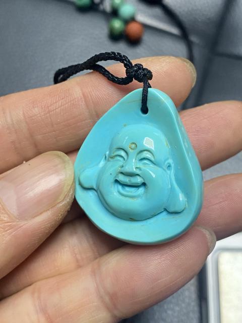 古玩雜項綠松石雕刻佛頭掛件拍賣,當前價格2500元