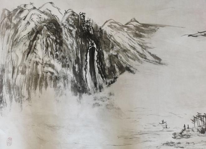 古玩字畫中國書畫藝術協會名譽主席董志軍山水圖拍賣，當前價格199元