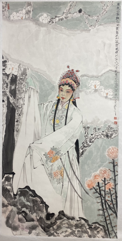 古玩字畫中美協(xié)鄒麗 京劇人物圖帶合影拍賣,當(dāng)前價(jià)格1800元