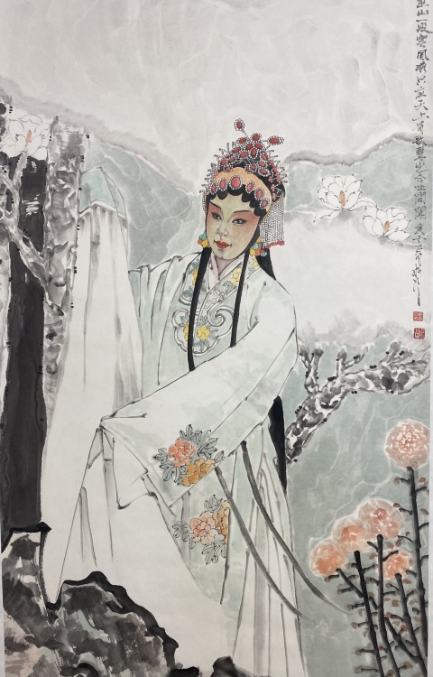 古玩字畫中美協(xié)鄒麗 京劇人物圖帶合影拍賣,當(dāng)前價(jià)格1800元