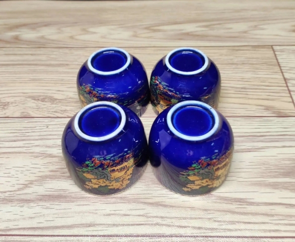 古玩陶瓷六十至八十年代藍釉彩繪描金杯拍賣,當前價格220元