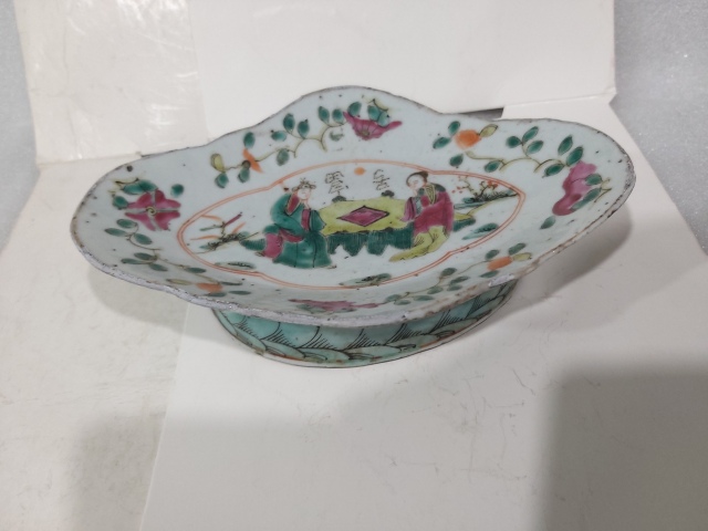 古玩陶瓷晚清人物紋粉彩貢盤拍賣,當前價格1150元