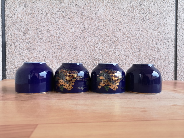 古玩陶瓷六十至八十年代藍釉彩繪描金杯拍賣,當前價格220元