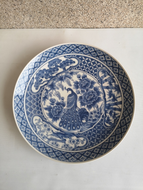 古玩陶瓷八十年代花鳥紋青花盤拍賣，當前價格298元