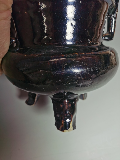 古玩陶瓷元末明初褐釉三足香爐拍賣，當前價格1280元