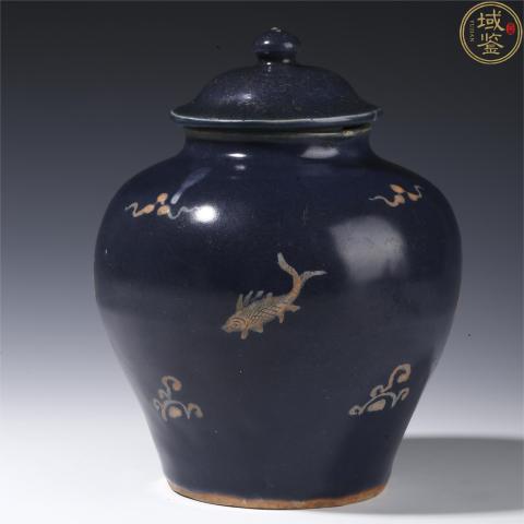 古玩陶瓷霽藍釉堆塑魚藻紋蓋罐 明中期藩王瓷拍賣，當前價格43800元