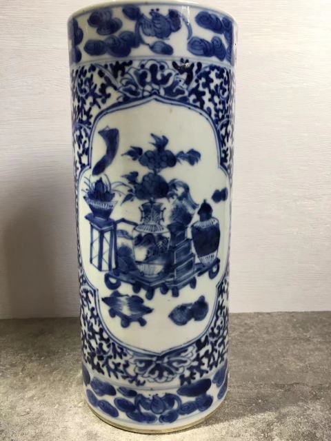 古玩陶瓷青花纏枝花卉清供博古圖帽筒拍賣,當前價格8500元