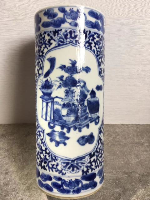 古玩陶瓷青花纏枝花卉清供博古圖帽筒拍賣,當前價格8500元