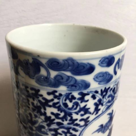 古玩陶瓷青花纏枝花卉清供博古圖帽筒拍賣,當前價格8500元