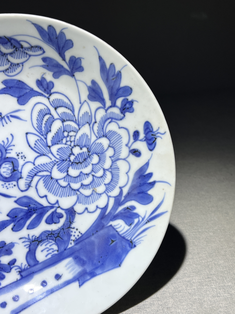 古玩陶瓷清中早·青花鳳凰牡丹紋盤真品鑒賞圖