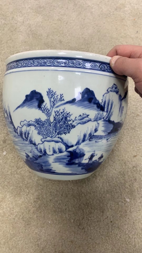 古玩陶瓷青花山水紋卷缸拍賣,當前價格62000元