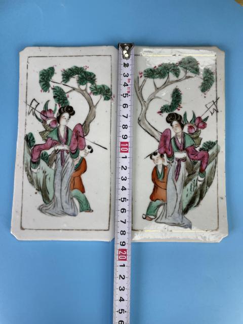古玩陶瓷民國 精品粉彩麻姑獻壽圖瓷板一對拍賣，當(dāng)前價格1900元
